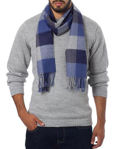 Men's Blue Squared Alpaca Wool Patterned Scarf 67 L x 12.5 W – Texadia  Fashion