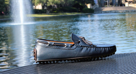 Men shoe casual leather Italian handmade Guidatore navy blue