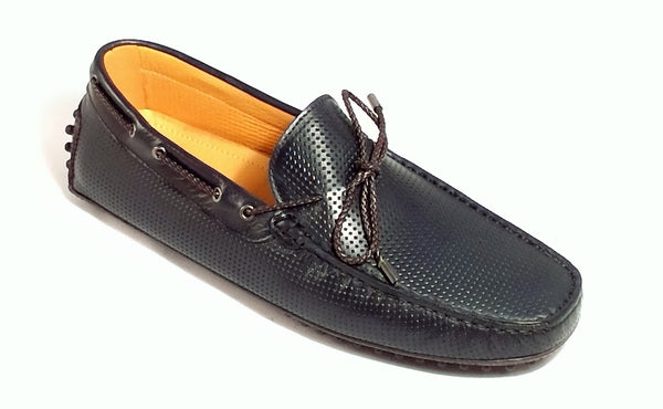 Men shoe casual leather Italian handmade Guidatore navy blue