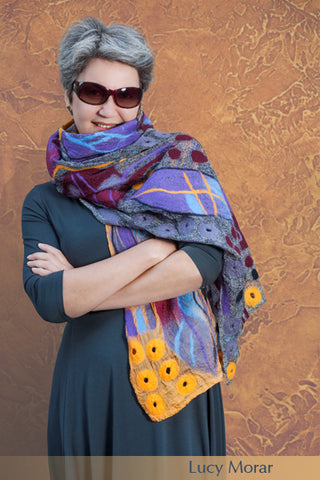 Scarf luxury wrap women handmade nuno art felted autumn salute Texadia Fashion