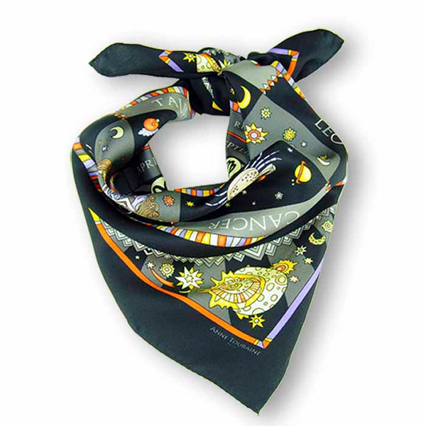 Scarf scarves luxury wrap women lady handmade silk art France black Texadia Fashion