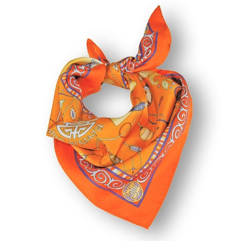 Scarf scarves luxury wrap women lady handmade silk art France orange Texadia Fashion