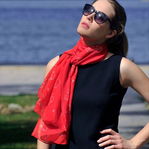Scarf scarves luxury silk wrap women lady handmade France cat red Texadia Fashion