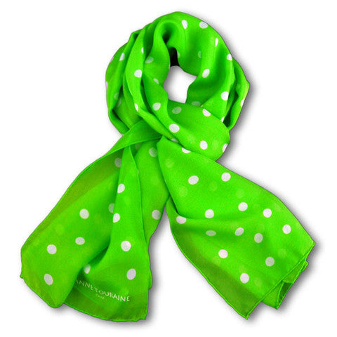 Scarf scarves luxury wrap women lady handmade silk France green dots Texadia Fashion
