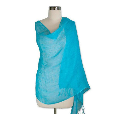 Scarf scarves luxury wrap women lady linen handmade soft turquoise Texadia Fashion